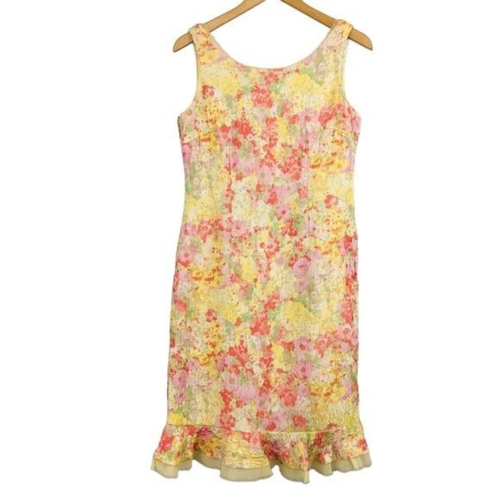 NIPON BOUTIQUE Watercolor Floral Dress 8P Mermaid Hem Midi Cocktail Garden Dress